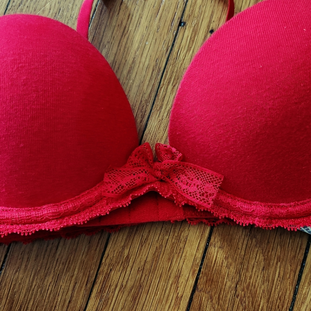 Gilly Hicks Push Em Up Plunge Red Lace Trim Padded Pushup Bra - Picture 2 of 4